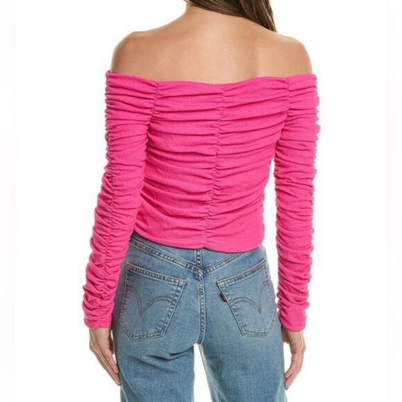 Line & Dot Kai Ruched Off the Shoulder Top in Hot Pink Small NWOT - Picture 2 of 10